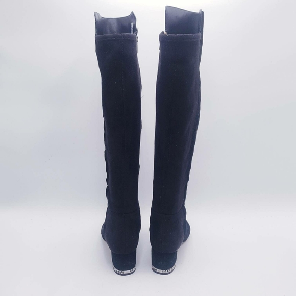Michael Kors Sabrina Knee High Chain Heel Boots Black Suede Heeled Womens Size 8 - Picture 4 of 10